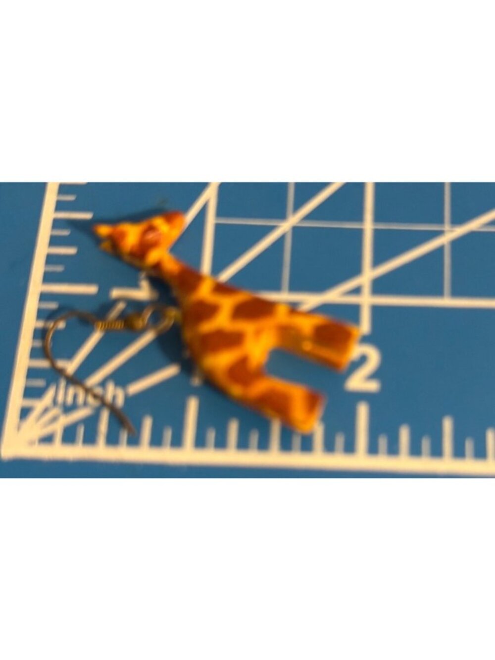 Hand painted Giraffe Dangle Wood Earrings Lightweight Hooks Safari Animal 2" - Picture 5 of 6